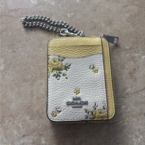 Coach NWT Yellow Floral Wallet with Silver Chain